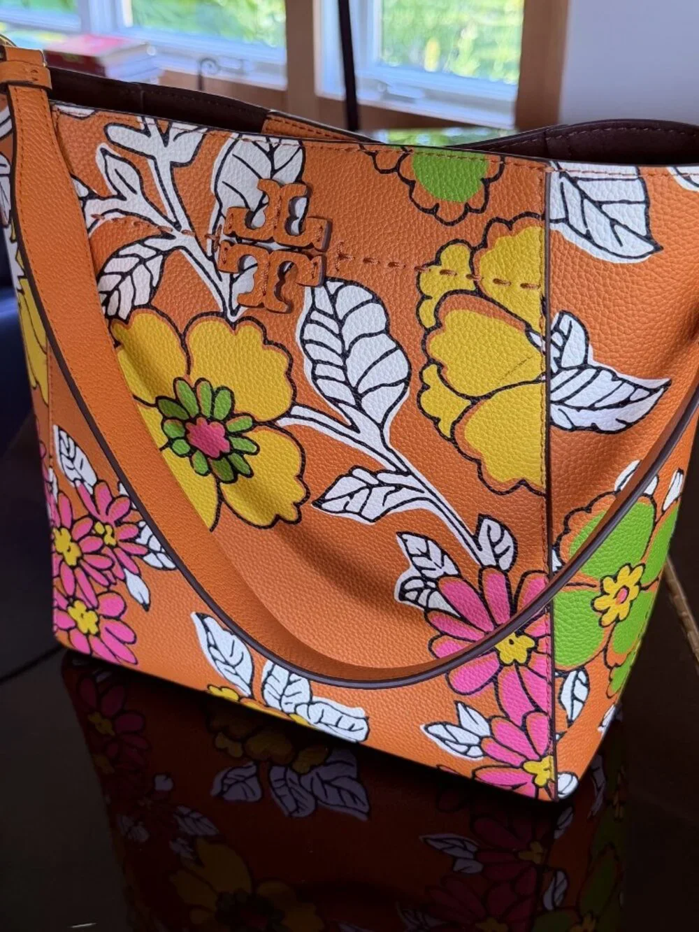 Authentic Tory Burch McGraw Printed Hobo Bag in Rust Wallpaper Floral, Like New